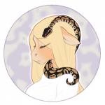 anthro blonde_hair clothed clothing duo eyebrows eyelashes eyes_closed female feral hair kyotoleopard diana_(kyotoleopard) ball_python equid equine horse mammal python python_(genus) reptile scalie snake 1:1 2019 digital_media_(artwork) headshot_portrait icon portrait