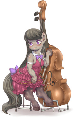 accessory black_hair blush bow_(feature) bow_(stringed_instrument) bow_accessory bow_ribbon bow_tie bowed_string_instrument breasts cello cleavage clothed clothing dress female fur furgonomics furniture grey_body grey_fur grey_hair hair muscular muscular_female musical_instrument purple_eyes ribbons simple_background solo stool string_instrument tail tail_accessory tail_bow tail_ribbon white_background hoihoi friendship_is_magic hasbro my_little_pony octavia_(mlp) earth_pony equid equine horse mammal pony 2013