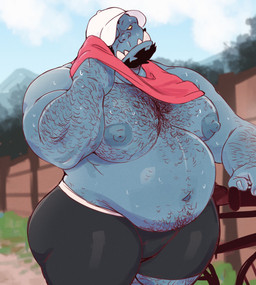 beard belly big_belly black_beard black_facial_hair blue_body blue_skin bodily_fluids body_hair bottomwear chest_hair clothed clothing clothing_lift facial_hair male moobs musclegut muscular muscular_humanoid nipples overweight overweight_humanoid overweight_male pecs shirt shirt_lift shorts solo sweat teeth topwear tusks juicestandmango slug_(juicestandmango) humanoid orc hi_res andromorph_(lore) trans_(lore) trans_man_(lore)
