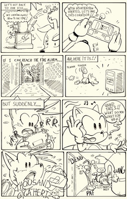 anthro dialogue electronics group hiding inside machine male miles_electric phone speech_bubble text lecerf sega sonic_the_hedgehog_(comics) sonic_the_hedgehog_(series) miles_prower sonic_the_hedgehog canid canine eulipotyphlan fox hedgehog mammal robot 2025 absurd_res comic english_text hi_res