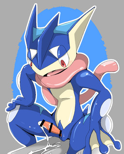 after_orgasm animal_genitalia animal_penis anthro blush bodily_fluids censor_bar cum cum_drip cum_on_penis dripping erection genital_fluids genital_slit genitals ineffective_censorship male nude open_mouth penis simple_background solo tapering_penis doneru nintendo pokemon amphibian generation_6_pokemon greninja pokemon_(species) 2015 censored