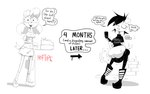 anthro asking before_and_after belly big_belly bimbo_(fashion) biped black_emanata bloated bodily_fluids boots bottomwear breasts brick_wall burping cash_register cellphone choker clothed clothed_anthro clothed_female clothing conjoined_speech_bubble contrapposto crotch_lines denim denim_bottomwear denim_clothing dialogue directional_arrow drooling ear_piercing electronics ellipsis emanata eye_through_hair eyebrow_through_hair eyebrows eyelashes eyelashes_through_hair female female_anthro flip_phone floppy_ears footwear front_view hair hair_over_eye holding_cellphone holding_object holding_phone holding_purse interjection jeans jewelry knee_boots knee_highs legwear lidded_eyes looking_aside midriff navel_outline necklace obese obese_anthro obese_female open_:3 overweight overweight_anthro overweight_female pants phone piercing pigeon_toed pigtails pockets puddle purse question_mark red_text rumbling_stomach saliva shirt shoes short_tail skirt slim slim_anthro slim_female sneakers socks solo speech_bubble standing t-shirt tail talking_to_another text tight_clothing time_skip topwear translucent translucent_hair wall_(structure) weight_gain maddeku pizza_dog_(maddeku) canid canine canis domestic_dog mammal 2024 full-length_portrait greyscale hi_res monochrome portrait restricted_palette shaded