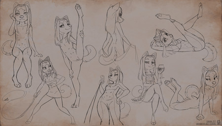 anthro butt clothing digitigrade dress female fur genitals hair holding_leash holding_object leash nude pawpads short_dress sitting solo spread_legs spreading vulva young young_female lichfang canid canine mammal hi_res