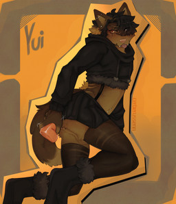 agender anal anal_penetration anthro backsack balls black_hair boots bottomwear braces brown_body brown_fur butt clothed clothing cropped_hoodie crossdressing cute_fangs dildo dildo_in_ass dildo_insertion drawstring ear_piercing eye_scar eyebrows eyeshadow facial_scar fangs femboy footwear fur fur_trim_(clothing) genitals gradient_hair hair hoodie industrial_piercing leggings legwear lingerie makeup male mane mane_hair markings navel navel_piercing object_in_ass orange_background orange_eyebrows orange_eyes orange_hair penetration piercing pink_nose presenting presenting_hindquarters scar sex_toy sex_toy_in_ass sex_toy_insertion shoes simple_background skirt slim smile solo striped_markings stripes tail teeth tongue tongue_out tongue_piercing topwear translucent translucent_clothing translucent_legwear translucent_lingerie cerberussenn zheng_yui_(cerberussenn) hyena mammal striped_hyena absurd_res hi_res signature nonbinary_(lore)