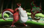 abdominal_bulge absurd_res anthro anthro_pred anthro_prey bandai_namco belly big_belly big_butt butt cutaway digimon digimon_(species) dragon duo foot_imprint growlmon hair hi_res huge_belly imprint inderezzed internal male male/male male_pred male_prey mythological_creature mythological_scalie mythology neck_bulge nude oral_vore overweight overweight_anthro overweight_male scalie swallowing theember thick_thighs vore