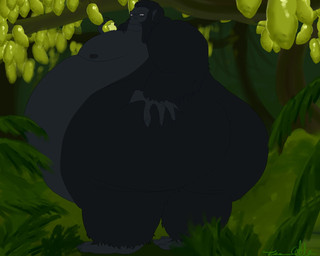 anthro belly big_belly big_butt black_body black_fur butt fur hand_on_butt hand_on_own_butt huge_belly huge_butt male nude obese obese_male overweight overweight_male solo crocsinsocks dc_comics gorilla_grodd ape gorilla haplorhine mammal primate 5:4