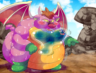 ambiguous_gender anthro duo force_feeding forced inflation male overweight overweight_male slime weight_gain cosith dragon_quest mythology square_enix archdemon dragon mythological_creature mythological_scalie scalie slime_(blob)