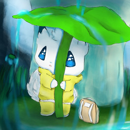 ambiguous_gender anthro backpack blue_eyes blue_sclera clothing coat fluffy fluffy_tail fur fur_markings markings outline plant raincoat raining rubber_boots solo tail topwear tuft umbrella white_body white_fur snoiifoxxo domestic_cat felid feline felis mammal 1:1