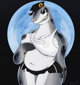 anthro big_breasts big_butt black_body black_bottomwear black_clothing black_fur black_hat black_headwear black_shorts black_spots bottomwear breasts butt clothed clothing female flipper_hands front_view full_moon fur grey_body grey_fur grey_sclera grin hand_on_breast hat headgear headwear hotpants markings moon raised_clothing raised_shirt raised_topwear shirt shorts slightly_chubby slightly_chubby_anthro slightly_chubby_female smile solo spots spotted_body spotted_fur tank_top thick_thighs topwear white_bottomwear white_clothing white_shirt white_shorts white_tank_top white_topwear wide_hips kobaltoco keehla_(kobaltoco) leopard_seal mammal marine pinniped seal 2026 alternate_version_at_source hi_res
