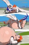 aircraft airplane anthro belly big_belly blue_sky group huge_belly macro male object_vore outside overweight simple_background sky vehicle vore wings 80sarchosaur mythology dragon mythological_creature mythological_scalie scalie 2022 absurd_res hi_res