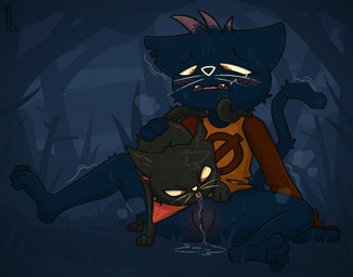 3_fingers 3_toes 4_toes anthro anthro_on_feral bestiality black_body black_fur blue_body blue_fur blush bodily_fluids body_blush bottomless bottomless_anthro bottomless_female clothed clothing cunnilingus duo feet female feral fingers forest forest_background fur genital_fluids genitals head_tuft intraspecies intraspecies_bestiality leaking_vagina licking looking_pleasured male male/female musk nature nature_background notched_ear open_mouth oral orange_clothing orange_shirt orange_topwear outside plant plump_labia red_eyes saliva saliva_string sex shaking shirt shirt_only spread_legs spreading sweat toes tongue tongue_out topwear topwear_only tree trembling tuft vaginal vaginal_fluids vulva vulva_blush whiskers yaldabroth night_in_the_woods revenant_hill mae_borowski twigs_(revenant_hill) domestic_cat felid feline felis mammal digital_drawing_(artwork) digital_media_(artwork) hi_res