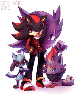 alternate_costume anthro black_body black_fur blowing_bubble_gum blue_body blue_eyes blue_fur bottomwear bracelet bubble bubble_gum candy clothing dessert feral food footwear fur group gum hand_in_pocket hands_in_both_pockets inflating jacket jewelry male pants pockets pokeball purple_eyes red_body red_eyes red_fur shoes simple_background spiked_bracelet spikes standing topwear white_background spacecolonie nintendo pokemon sega sonic_the_hedgehog_(series) shadow_the_hedgehog canid eulipotyphlan generation_1_pokemon generation_4_pokemon generation_5_pokemon haunter hedgehog mammal pokemon_(species) riolu spirit zorua 2015 crossover