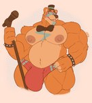 anthro belly big_bulge big_pecs bow_tie bulge clothed clothing electronics fur hat headgear headwear male microphone muscular muscular_anthro muscular_male nipples pecs piercing smile solo underwear gabgbb five_nights_at_freddy's five_nights_at_freddy's:_security_breach scottgames steel_wool_studios glamrock_freddy bear humanoid mammal ursine hi_res