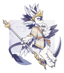 3_claws 3_fingers ambiguous_anthro ambiguous_gender anthro biped circlet claws clothed clothed_ambiguous clothed_anthro clothing digitigrade feathers feet finger_claws fingers glistening glistening_eyes grey_pupils grey_sclera headgear headwear holding_melee_weapon holding_object holding_polearm holding_scythe holding_weapon inner_ear_fluff iris looking_at_viewer melee_weapon multi_ear multicolored_body multicolored_feathers open_mouth polearm pupils purple_body robe scythe simple_background slit_pupils solo tail toe_claws toes tuft weapon white_background white_body white_eyes white_inner_ear_fluff winged_arms wings theresnobody827 avali avian 2026 digital_media_(artwork) full-length_portrait hi_res portrait shaded