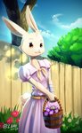 anthro aster_(flower) bandage bandaged_arm basket belt clothing cloud container dress eyelashes female flower fur grass holding_object outside pink_flower plant purple_flower red_eyes sky smile solo tree white_body white_fur yellow_flower lunesnowtail beastars haru_(beastars) domestic_rabbit dwarf_rabbit lagomorph leporid mammal netherland_dwarf_rabbit oryctolagus rabbit 2020 hi_res signature