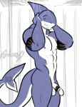 abs anthro balls bathing biceps biped black_eyebrows blue_body blue_skin blue_tail circumcised countershade_face countershade_tail countershade_torso countershading eyebrows eyes_closed fin flaccid front_view genitals glans grey_nipples head_fin humanoid_genitalia humanoid_penis long_tail male multicolored_body multicolored_skin multicolored_tail muscular muscular_anthro muscular_male nipples nude pecs penis shower showering simple_background smile solo standing tail tail_fin tattoo thick_tail two_tone_body two_tone_skin two_tone_tail white_balls white_body white_countershading white_penis white_skin white_tail bgn rex_(bgn) fish marine shark 2014 digital_media_(artwork) watermark