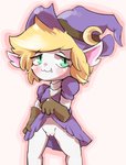 big_ears blonde_hair blush clothed clothing clothing_lift cute_fangs dress dress_lift fangs female genitals gloves green_eyes hair handwear hat headgear headwear magic_user pussy slim solo teeth witch witch_hat mondocool4 league_of_legends riot_games tencent bewitching_tristana_(lol) tristana_(lol) humanoid yordle