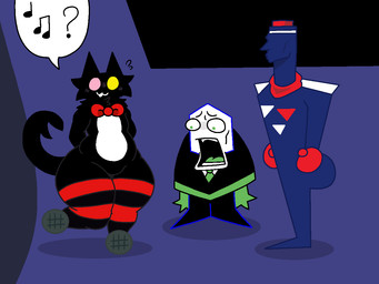 anthro big_butt bottom_heavy butt clothed clothed_male clothing electronics femboy group legwear male male/male microphone musical_note musical_symbol size_difference stockings symbol thick_thighs thigh_highs trio wide_hips iluhuy2015 deltarune undertale_(series) cat_mike_(deltarune) cowboy_hat_mike_(deltarune) small_mike_(deltarune) darkner felid humanoid mammal pippins_(deltarune) zapper_(deltarune) 2026 4:3 digital_media_(artwork) meme