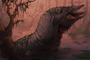 blind bone disability fantasy feral forest forest_background horror_(theme) nature nature_background necromancy plant rotting seaweed skull slit_throat solo spider_web swamp swimming teeth tree water wounded tashiroth arachnid arthropod monster spider undead unknown_species hi_res