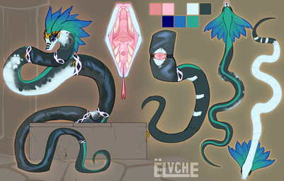 anatomically_correct anatomically_correct_genitalia animal_genitalia bodily_fluids cloaca cloaca_juice clothing costume crown female feral forked_tongue genital_fluids genitals headgear looking_at_viewer solo tongue conditional_dnp elvche reptile scalie snake 2024 digital_media_(artwork) model_sheet