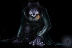 anthro biped black_background black_hair blue_eyes cigarette cloak clothing crouching dark grin growling hair kneeling looking_at_viewer male on_one_knee simple_background smile smoking solo alectorfencer canid canine canis mammal wolf