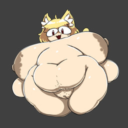 areola belly big_breasts blonde_hair bodily_fluids breasts breasts_apart featureless_hands female fupa genitals grey_background hair huge_breasts navel nipples nude open_mouth overweight overweight_female overweight_humanoid pubes red_eyes simple_background solo sweat sweatdrop thick_thighs vulva wide_hips nsfwoaf tsukihime type-moon neco-arc animal_humanoid cat_humanoid felid felid_humanoid feline feline_humanoid humanoid mammal mammal_humanoid absurd_res hi_res