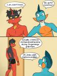 anthro anthrofied black_briefs black_clothing black_underwear briefs clothed clothing comic dialogue english_text fuze gao_(fuze) generation_3_pokemon generation_7_pokemon hi_res lucas_(fuze) male male/male marshtomp nintendo nipples pokemon pokemon_(species) text topless torracat underwear