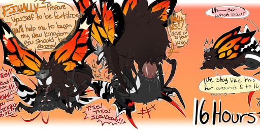 4_legs after_sex alternate_form animal_genitalia animal_penis animal_vulva antennae_(anatomy) big_penis black_antennae black_body blush bodily_fluids canon_x_oc color_coded_text crown dialogue duo excited eye_contact eye_roll eyespots female female_penetrated feral french_kissing from_front_position genital_fluids genitals headgear insect_wings kissing long_tongue looking_at_another looking_pleasured lying male male/female male_penetrating male_penetrating_female markings missionary_position multicolored_wings on_back on_front orange_background orange_wings penetration penile penile_penetration penis penis_in_vagina pupils questionable_consent red_antennae ruff sex simple_background small_pupils speech_bubble spread_wings stuck surprised sweat text tongue tongue_out vaginal vaginal_fluids vaginal_penetration vulva wings bileshroom disney hoppers_(disney) pixar scarlet_(masochistfox) titus_(hoppers) arthropod butterfly insect lepidopteran monarch_butterfly swallowtail_butterfly zebra_swallowtail 2026 digital_media_(artwork) english_text hi_res