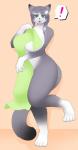 4_fingers 4_toes anthro big_breasts biped blush breasts feet female fingers fur green_eyes grey_body grey_fur grey_hair hair looking_at_viewer open_mouth simple_background solo standing toes kurube domestic_cat felid feline felis mammal absurd_res hi_res