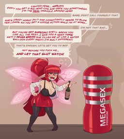 angry balls big_breasts blush bodily_fluids breasts cleavage clothed clothing dialogue drunk duo ellipsis erection eyewear female genital_fluids genitals glasses gynomorph gynomorph/female hair huge_breasts human_on_humanoid humanoid_pointy_ears insect_wings intersex intersex/female interspecies not_furry open_mouth penetrable_sex_toy penis pointy_ears precum profanity red_eyes red_hair sex_toy substance_intoxication text wine_bottle wings huffslove tenga fairy human humanoid mammal 2026 absurd_res digital_media_(artwork) english_text hi_res