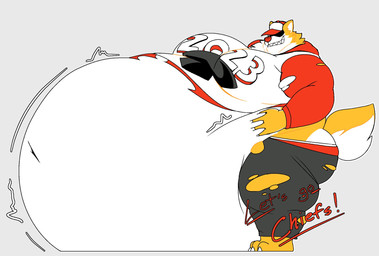 3_fingers 3_toes anthro belly belly_grab big_belly bottomwear clothing feet fingers hat headgear headwear huge_belly male male_pred morbidly_obese obese obscured_eyes outline overweight overweight_anthro overweight_male red_clothing red_underwear solo standing text toes torn_bottomwear torn_clothing underwear white_outline yellow_body randomheck randomrusso kansas_city_chiefs nfl k.c._wolf_(boot) canid canine canis mammal wolf 2024 english_text hi_res monochrome red_and_white