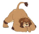 ankle_tuft anthro arm_tuft ass_up blep blush blush_lines brown_body brown_fur claws countershading elbow_tuft eyes_closed facial_hair fur jack-o'_pose leg_tuft male mane muscular muscular_male nude pose raised_tail solo tail tail_tuft thick_thighs tongue tongue_out tuft rossciaco ross_(rossciaco) felid lion mammal pantherine hi_res