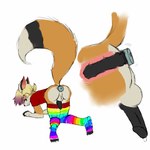 anal anthro black_penis charles_(viesta) clothing countershading embarrassed footwear genitals lgbt_pride male multicolored_clothing multicolored_footwear multicolored_socks penis pride_colors rainbow_clothing rainbow_footwear rainbow_pride_colors rainbow_socks rear_view sex_toy socks solo vibrator canid canine fox mammal 1:1 hi_res