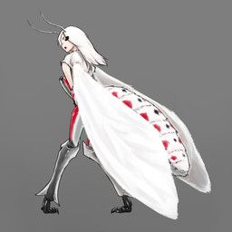 antennae_(anatomy) arthropod_abdomen female hair insect_wings lipstick makeup solo white_hair wings kaiki_hito_ningen arthropod chionarctia_nivea insect lepidopteran moth 1:1