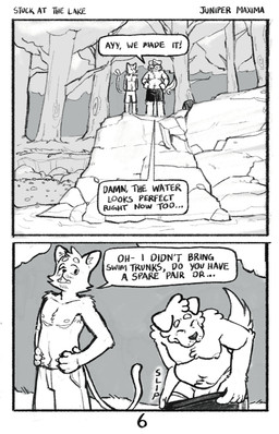 anthro belly body_hair bottomwear bottomwear_down briefs bulge chest_tuft clothed clothing dialogue duo facial_hair grass happy_trail lake male male/male male_anthro mastectomy_scar moobs partially_clothed partially_clothed_anthro partially_clothed_male plant removing_shorts rock scar shorts shorts_down shorts_only slightly_chubby standing tail text topless topless_anthro topless_male tree tuft underwear undressing undressing_self water junipermaxima rory_(junipermaxima) sean_(junipermaxima) canid canine canis domestic_cat domestic_dog felid feline felis mammal absurd_res comic english_text hi_res monochrome trans_(lore) trans_man_(lore)