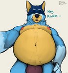 anthro belly big_belly blue_body blue_fur bulge clothing fur male musclegut muscular overweight overweight_male solo underwear yellow_body yellow_fur sheppyduke bluey_(series) bandit_heeler australian_cattle_dog canid canine canis cattledog domestic_dog herding_dog mammal pastoral_dog hi_res