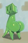 4_legs all_fours ambiguous_gender big_butt butt feral green_body green_butt green_legs huge_butt looking_at_viewer looking_back no_ears open_mouth quadruped simple_background solo sqoon microsoft minecraft mojang xbox_game_studios creeper_(minecraft) monster 2019 digital_media_(artwork) hi_res