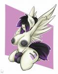 anthro areola ball_camel_toe balls barely_contained big_breasts biped breasts clothing cutie_mark ear_piercing feathered_wings feathers flaccid genitals gynomorph hair hair_over_eye half-closed_eyes intersex kneeling looking_at_viewer multicolored_hair narrowed_eyes navel one_eye_obstructed penis piercing raised_arm solo thong two_tone_hair underwear wings sanders hasbro my_little_pony mythology eq fan_character equid equine mammal mythological_creature mythological_equine pegasus 2015 digital_media_(artwork) hi_res