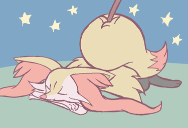 3_fingers 3_toes ambiguous_anthro ambiguous_gender anthro big_tail black_body black_fur cheek_tuft crossed_arms digitigrade dipstick_tail ears_down eyes_closed facial_tuft feet fingers fur high-angle_view inner_ear_fluff lying markings multicolored_body multicolored_fur night nude_ambiguous nude_anthro object_in_tail on_front on_model orange_body orange_eyes orange_fur orange_nose orange_tail outside pivoted_ears simple_background sleeping smile snout solo star stick stick_in_tail tail tail_markings three-quarter_view toes tuft two_tone_tail white_body white_fur yellow_body yellow_fur yellow_tail gd-058 nintendo pokemon braixen canid generation_6_pokemon mammal pokemon_(species) 2017 aliasing digital_drawing_(artwork) digital_media_(artwork) flat_colors full-length_portrait japanese_description portrait source_request translated_description unavailable_at_source