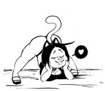 accessory anthro ass_up clothed clothing female heart_symbol jack-o'_pose looking_at_viewer pose simple_background solo tail tongue tongue_out creator_ant naiyah_(creator_ant) domestic_cat felid feline felis mammal black_and_white hi_res monochrome