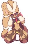 2:3 anthro biped black_sclera blush bra breasts clothed clothing clothing_lift diives ear_piercing eyelashes female footwear generation_6_pokemon kneeling lagomorph loppu_(diives) mammal mega_evolution mega_lopunny midriff nintendo open_mouth panties piercing pokemon pokemon_(species) red_eyes shoes simple_background solo thick_thighs torn_clothing underwear white_background