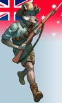 anthro army australia boots bottomwear canid canine canis clothing domestic_dog footwear gun hat headgear headwear hi_res historical male mammal military ranged_weapon rifle shoes shorts solo thepimpartist uniform war weapon world_war_1