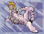 anthro big_butt blonde_hair blue_eyes butt feet female foot_fetish foot_focus hair humanoid_feet looking_at_viewer looking_back markings nude plantigrade pose soles solo striped_markings stripes thick_thighs toes wide_hips frozen_over nyla_(whitekitteh) felid mammal pantherine tiger absurd_res hi_res pinup trans_(lore) trans_woman_(lore)