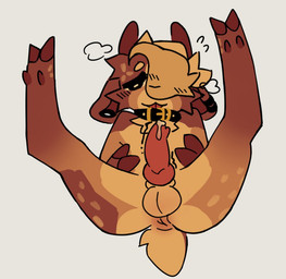 anthro anus backsack balls bodily_fluids breath collar cum genital_fluids genitals hooves knot knotted_penis leaking_penis looking_pleasured male nude_anthro penis raised_leg solo spreading ruedeath rowan_(ruedeath) bovid caprine goat mammal nonbinary_(lore)