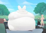 after_transformation ambiguous_gender anthro belly bench big_belly buckteeth candy chubby_cheeks clothing dessert detailed_background food food_transformation group inflation male marshmallow moobs morbidly_obese morbidly_obese_anthro morbidly_obese_male nude obese obese_anthro obese_male on_bench outside overweight overweight_anthro overweight_male plant sitting solo_focus standing surprise teeth torn_clothing transformation tree weight_gain worried fauvfox background_character food_creature human lagomorph leporid living_candy mammal rabbit absurd_res hi_res