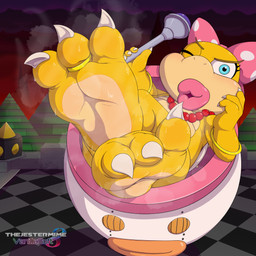 3_toes accessory barefoot bodily_fluids bow_ribbon claws digit_ring feet female foot_fetish foot_focus hair_accessory hair_bow hair_ribbon jewelry koopa_clown_car lips looking_at_viewer necklace one_eye_closed pink_lips ribbons ring soles solo sweat sweaty_feet toe_ring toes wink winking_at_viewer yellow_body thejestermime mario_bros nintendo koopaling wendy_o._koopa dragon_koopa koopa scalie 1:1 absurd_res hi_res