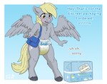 >///< anthro anthrofied blush bodily_fluids clothed clothing diaper diaper_bag embarrassed feathered_wings feathers female genital_fluids pattern_diaper satchel text unclean_diaper urine used_diaper wearing_diaper wet_diaper wetting wings stargal_galexi friendship_is_magic hasbro my_little_pony mythology derpy_hooves_(mlp) equid equine mammal mythological_creature mythological_equine pegasus english_text hi_res