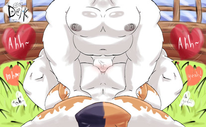 anal anal_penetration anthro balls belly bicolored_fur big_belly bodily_fluids duo erection from_behind_position front_view fur genitals grass green_grass grey_nipples heart_symbol male male/male muscular muscular_anthro muscular_male nipples nude onomatopoeia outside overweight_top penetration penile penile_penetration penis penis_in_ass plant sex sound_effects standing sweat text thigh_sex white_body white_fur ugly-rat15508 epic_games fortnite meowscles polar_patroller bear calico_cat domestic_cat felid feline felis mammal polar_bear ursine absurd_res english_text hi_res signature