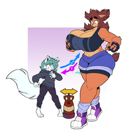 anthro barefoot big_breasts body_swap bottomwear breasts brown_hair clothed clothed_anthro clothed_female clothed_male clothing denim denim_bottomwear denim_clothing duo feet female fingerless_gloves fluffy fluffy_tail footwear fur gloves green_eyes hair handwear hoodie huge_breasts jeans larger_anthro larger_female male orange_body orange_fur pants red_eyes shoes shorts size_difference smaller_anthro smaller_male tail teal_hair thick_thighs topwear white_body white_fur wide_hips gogomrdodo sega sonic_the_hedgehog_(series) alan_the_wolf fan_character jenna_bandicoot bandicoot canid canine canis mammal marsupial wolf 2026 hi_res