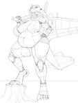 2021 3:4 absurd_res aircraft anthro axe belly big_belly big_breasts breasts claws female hand_on_hip hi_res holding_object il-2 ilya_(top_kek_m9) ilyushin line_art living_aircraft living_machine living_vehicle machine monochrome navel ndragon3 nipples pose slightly_chubby slightly_chubby_female solo toe_claws tree_stump vehicle wheel wide_hips